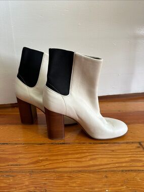 rag & bone Cream and Black Leather Block Heel Ankle Boots